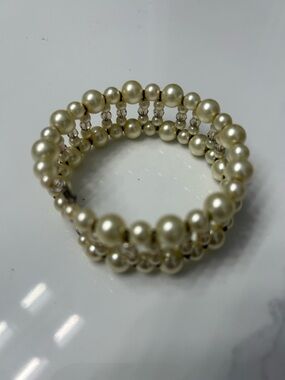 Ivory Pearl Coil Bracelet with Clear Accent Beads - Women Jewelry